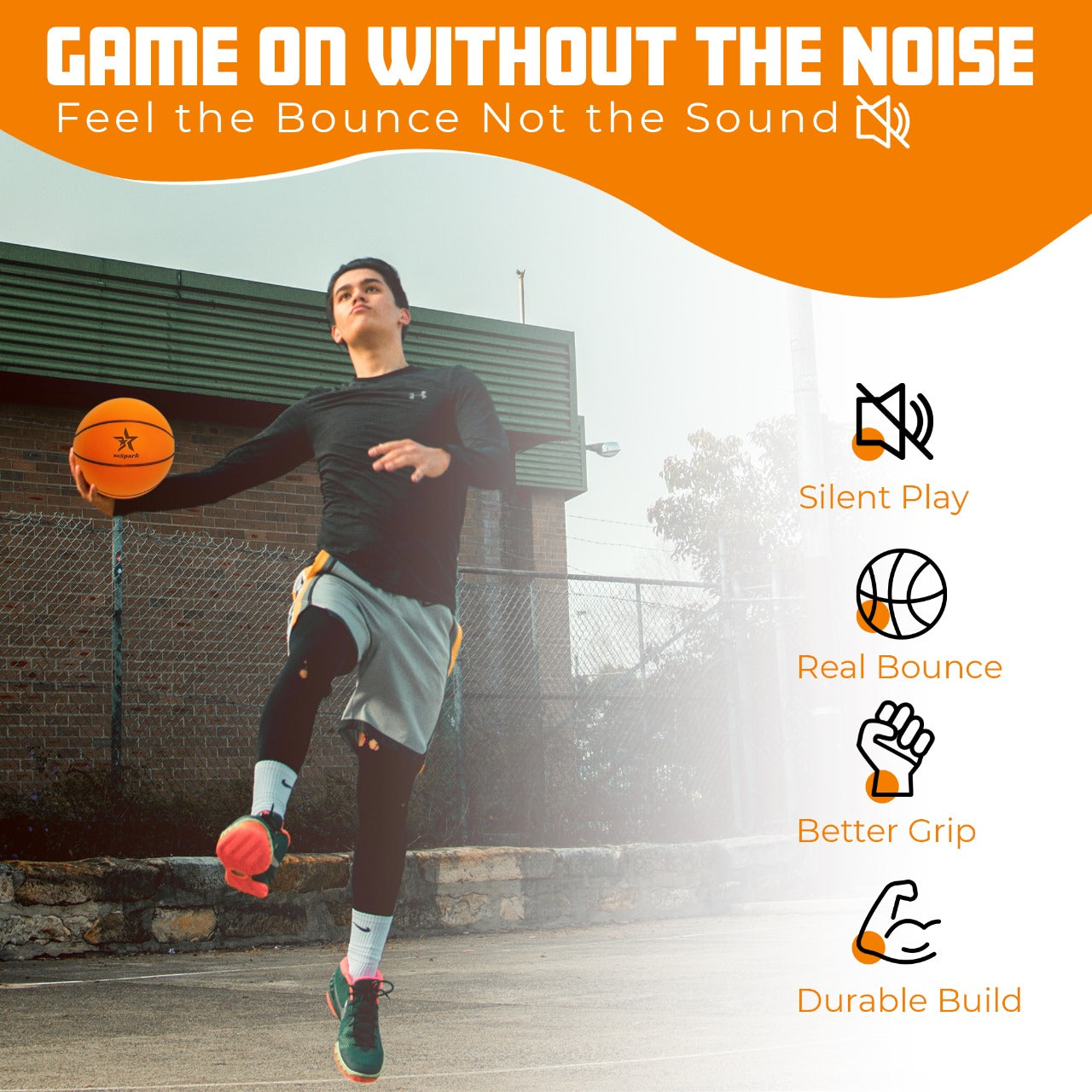 BitSpark Silent Basketball-Durable Indoor & Outdoor for All Courts